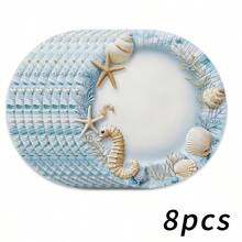 1/2/4/6/8/300 pièces Sets de table de luxe thème océanique, décorés de motifs mignons d'étoiles de mer et de coquillages sur un fond de grille en bois. Sets de table en polyester lavables en machine, résistants à la chaleur, imperméables et faciles à nettoyer. Convient pour les rassemblements familiaux des fêtes de printemps et la décoration de cuisine. - Multicolore - Voir 18