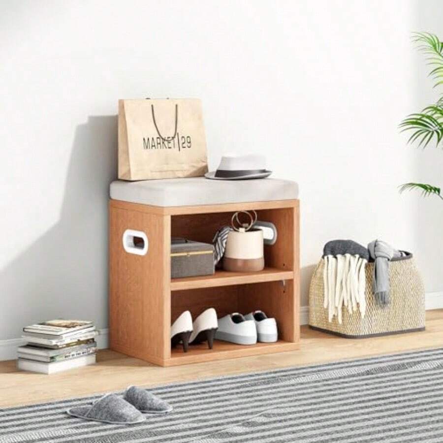 Soohow Banco de Zapatos pequeño para Banco de Zapatos de Entrada con Banco de Zapatos de cojín con Almacenamiento y Asiento Asiento de Banco pequeño Estante de Zapatos de Entrada Banco de Zapatos - Oakbe - Ver 1