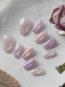 10 piezas Uñas postizas de ojo de gato morado, uñas postizas hechas a mano, uñas postizas cortas para uso diario en la oficina, kit de uñas artificiales que incluye 1 hoja de pegatinas adhesivas y 1 lima pequeña - Multicolor - Ver 2