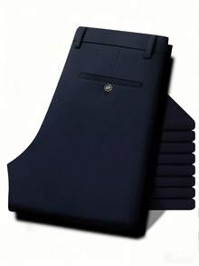 Men's Solid Color Straight-Leg Pants, Suitable For Work, Casual And Various Occasions, Gift For Boyfriend - Navy Blue - View 4