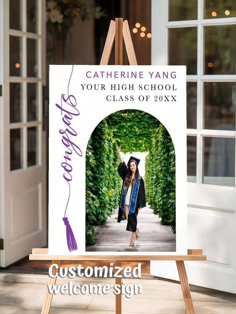 Personalized Graduation Party Welcome Sign - Personalized Arch Photo And Tassel Themed Party Poster/Welcome Sign; Elegant Style Graduation Party Poster And Photo Display Board - Multicolor 03 - View 1