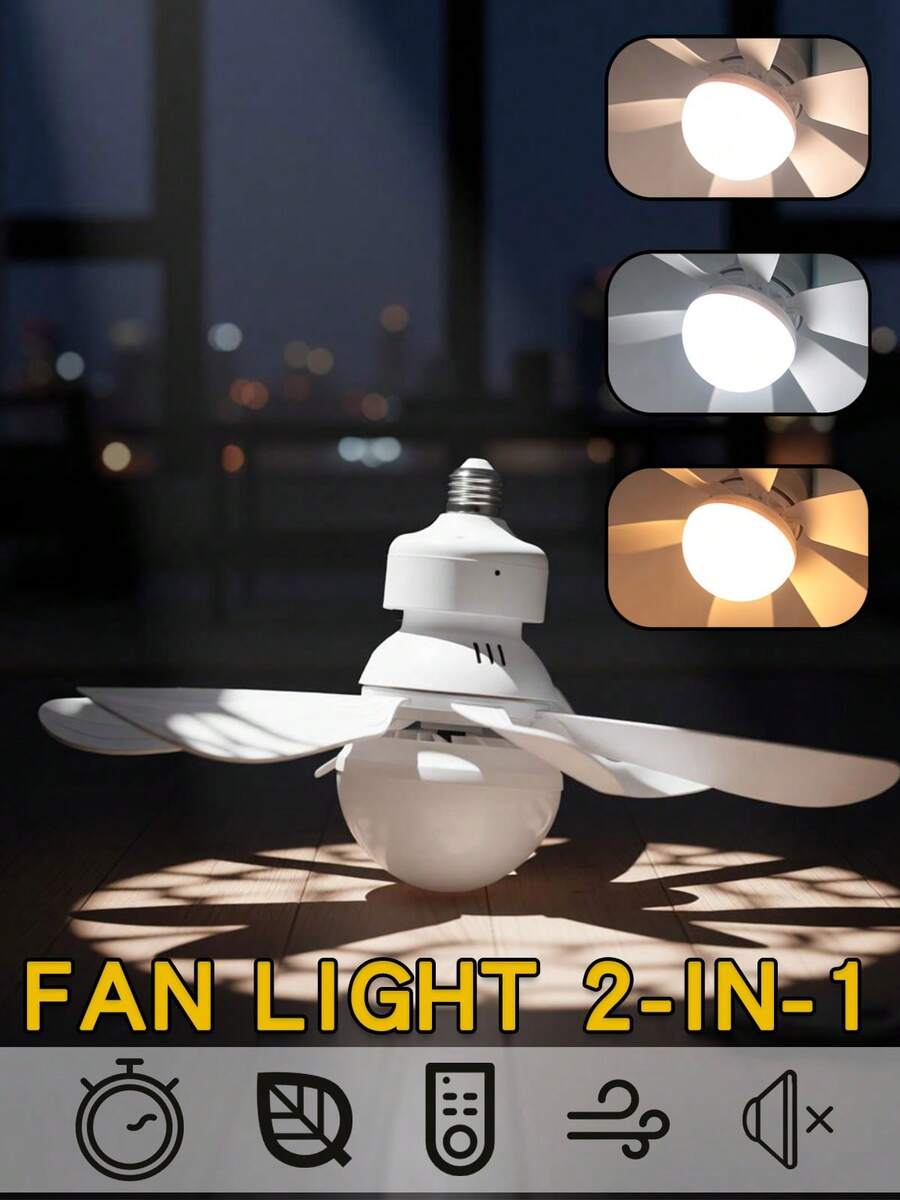 Ceiling Fan Light With Remote Control, 42cm Socket Light With Fan, E27 Base Small Screw In Ceiling Fan With 3 Fan Speeds, Can Adjust The Brightness Of The Light, 3 Color, 3000K-6500K Dimmable, No Wiring, Socket Extender For Bathroom, Kitchen And Small Room(Remote Control Not Equipped With Battery)