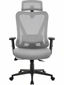 Sedia da ufficio/sedia da scrivania ergonomica con supporto lombare, schienale reclinabile bloccabile tra 90° e 130°, rete traspirante, braccioli regolabili, poggiatesta, ruote girevoli, colore nero - Grigio Chiaro - Visualizzare 12
