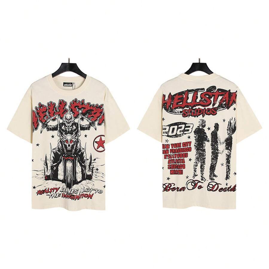 HellST Loose Fit Streetwear Cotton Tee, Casual Unisex Oversized T-Shirt, Couple Matching Short Sleeve - A703 Apricot - View 1