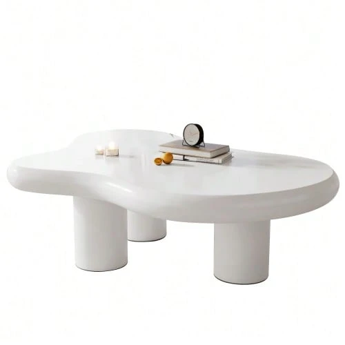 Irregular Cloud-Shaped Coffee Table, 97 Cm Long, 67 Cm Wide, 32 Cm High, MDF With Felt Pads, Lacquered Surface, Creative Coffee Table - White - View 1