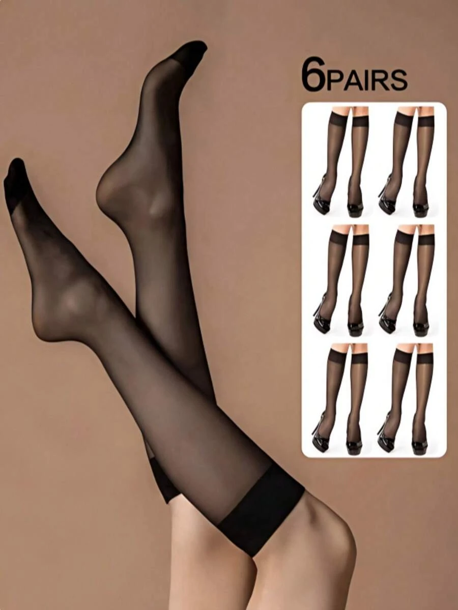 1双女士15D防勾丝中筒袜，黑色性感超薄透明多功能过膝长袜 - 黑色 - 查看 1