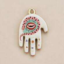 1 PC Boho Art Series DIY Jewelry Charms, Hamsa Hand/Moon/Bird/Evil Eye Enamel Elements, Retro Bohemian Style Versatile Pendant Supplies - Printing - View 14