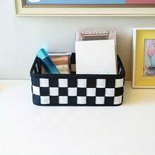 Checkered Black-And-White Storage Basket With Desktop Shelving Structure This Spacious Storage Basket Accommodates Cosmetics, Snacks, Toys, And Bedroom Essentials.Serves As A Vanity Skincare Organizer And Perfume Storage Box.Multi-Tiered Compartments Keep Items Clearly Separated.Maintains A Tidy, Space-Saving Desktop Setup.Ultra-Practical For Home Organization. - Xem 5