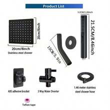 8-Inch Square High Pressure Shower Head Set, Including Handheld Shower, Self-Adhesive Bracket And Stainless Steel Hose, Suitable For Bathroom Accessories In Homes, Hotels And Dormitories - Top Spray Kit - View 5