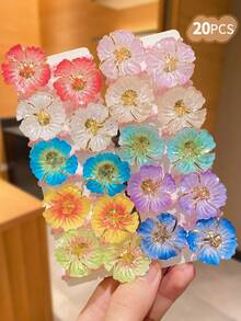 20pcs Colorful Floral Hair Scrunchies For Girls, Suitable For Daily Hairstyling And Gifting, With Glossy Petals & Glitter, Stretchy & Durable Kids Hair Ties - Multicolor - View 7