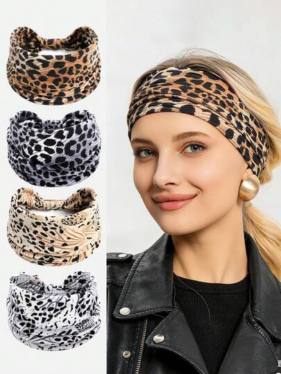 1/4 Packs Stylish Leopard Print Wide Headbands - High-Elastic, Comfortable Hair Accessories For Women's Outdoor Sports, Yoga, And Daily Wear