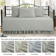 HOMBYS - Juego de funda de sofá cama con costuras de diamante ropa de cama acogedora para todas las estaciones con falda de cama con fundas relleno de microfibra 5 piezas gris claro - Gris claro - Ver 2