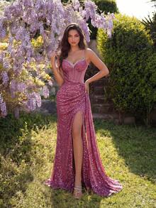 ADYCE Sequin Beaded V-Neck Hollow-Out High Waist Long Slit Backless Maxi Dress, Suitable For Prom, Graduation, Birthday Party, Formal Dinner, Date, School Opening Party, Wedding Guest Spring - Bụi hồng - Xem 3