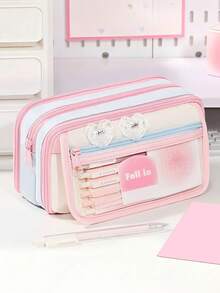 1pc Upgraded 13-Layer Material Dopamine Student Heart-Shaped Stationery Bag Set, Desktop Stand Large Capacity Stationery Storage Pencil Case, Multi-Functional Anti-Dirty High-Quality Stationery Bag, Suitable For Storing Calculator, Notebook And Pens - Suitable For School, Office And Travel - Suitable For Students, Professionals, Unisex, Stationery Storage Box, Multi-Functional Storage Box, Zipper Closure, Pencil Case - Multicolor - View 6