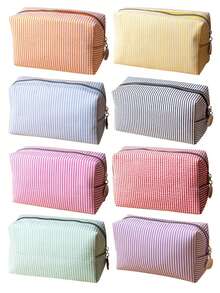 8件装 - 多功能旅行收纳包，长条纹化妆包，大容量便携式洗漱包，旅行化妆品收纳包，防水收纳包，旅行洗漱包，可装口红、化妆刷、护肤品、手机、硬币、小物件，适合返校、办公和学习用品，旅行耳机和零钱收纳包 - 彩色 - 查看 2