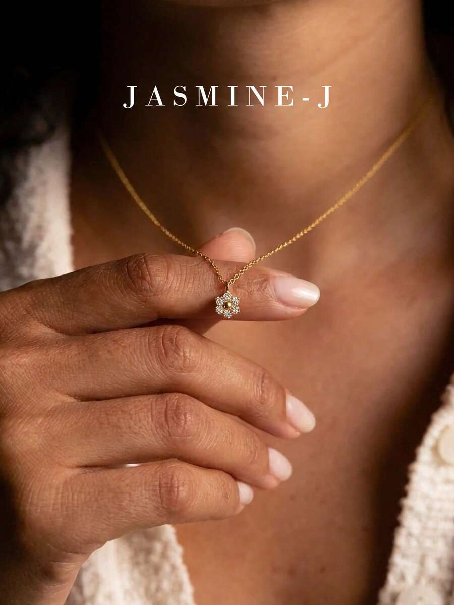 1pc S925 Sterling Silver Zirconia Flower Pendant Necklace, Gold Chain, Floral Necklace, Minimalist 6-Petal Flower Pendant Necklace, Versatile Design, Elegant Casual, Women Necklace, Suitable For Daily Wear/Party - Multicolor - View 1