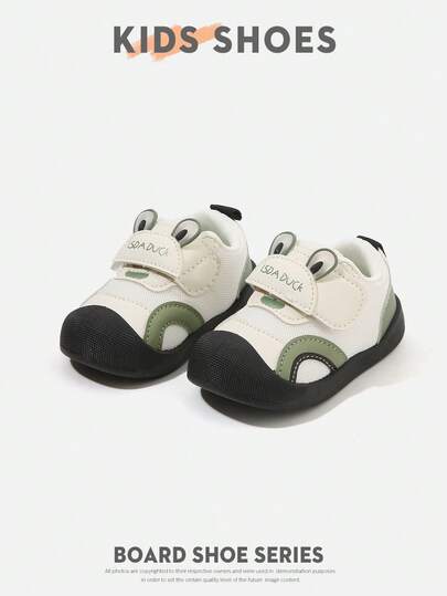 1 Pair Toddler Cartoon Contrast Color Mesh Hook And Loop Low-Top Flat Casual Walking Shoes, Suitable For Daily Outings, Kindergarten, Parent-Child Trips, Etc. [Please Select Size Based On Actual Cm Measurement]