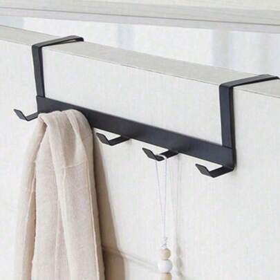 1 Pc Black Iron Over-The-Door Hook, Heavy Duty, 5 Rows No-Drill Organizer For Clothes, Hats And Home Decor, Perfect For Easter, Mother's Day, Graduation And Summer Room Decoration