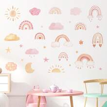 BRUP 1/2sheets Watercolor Cute Jungle Animals Wall Stickers, Cartoon Giraffe Elephant Deer Zebra Decals, Removable Self-Adhesive Wall Art For Girls Room, Nursery, Kids Bedroom Decor - Multicolor - View 8