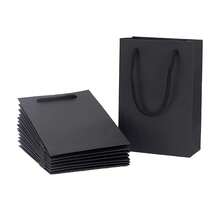 10pcs Black Kraft Paper Bags With Handles, Black Gift Bags Gift Boxes Jewelry Storage Baskets, Solid Color Reusable Gift Bags Suitable For Boutiques, Weddings, Baby Showers, Birthday Parties, Gift Bags, Bridesmaid Bags, Mother's Day, Graduation, Teacher's Day, Mini Gift Bags, Storage Bags, Black Handle Party Gift Bags, Suitable For Birthday, Halloween, Wedding - Multicolor - View 1