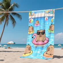 1pc Capybara Cartoon Beach Towel - Extra Large Quick Dry Anti-Sand Super Soft Fiber, Suitable For Pool, Gym, Travel - Durable Gift For Outdoor Enthusiasts, Beach Accessory, Essential For Seaside, Funny Design - Multicolor - View 2