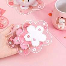 2pcs Rubber Coasters, Pink And White, Suitable For Home Teacups, Pink Floral Pattern, Non-Slip Pot Pad, Also Can Be Used As Dining Table Mat. Suitable For Beverage Table Decor, Cute Accessory, Back To School Supplies. - Multicolor - View 2