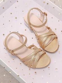 Sandalias de cuña transparentes con correa ajustable para niñas - Dorado - Ver 2