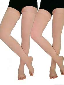 2双装女士过膝长筒压缩袜，休闲袜 - 彩色 - 查看 4