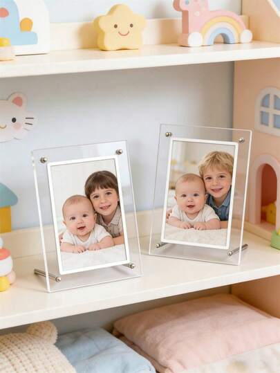 1 Set Baby Keepsake Photo Frame, Acrylic Frame With Metal Stand, Can Be Displayed Horizontally Or Vertically, Suitable For Baby Photos, Nursery Decor, Home Decor, And Baby Supplies