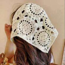 1pc Hollow Flower Headscarf Triangle Scarf, Countryside Style Headpiece, Retro Headband For Beach, 2026 New Arrival Beach Accessories Summer Outfits Summer Beach Hair Bands - Khaki - View 14