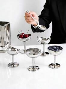 1 pièce Coupe à pudding/crème glacée de luxe en acier inoxydable, assiette à fruits sur pied haute en acier inoxydable à motif floral, plateau à dessert/fruits pour thé de l'après-midi, élégante coupe à mousse/crème glacée/yaourt, coupe à dessert pour boutique de desserts - Argent - Voir 12