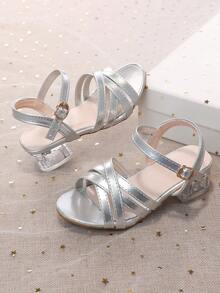 Sandalias de cuña transparentes con correa ajustable para niñas - Plateado - Ver 6