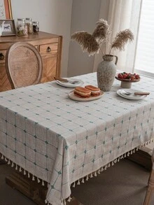Bubaba 1pc Natural Mia Linen Color Tablecloth, Vintage Farmhouse Style Linen Blend Rectangular Design, Woven Texture, Soft And Breathable Fabric, Protects Table Surface And Enhances Dining Ambiance, Suitable For Kitchen, Dining Room, Rustic Home, Wedding Party, All Seasons - Multicolor - View 4