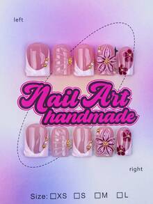 10pcs/Set Handmade Square Nail Tips, Y2K Baddie Style, Nude & White Color With French Tips, Crystal Embellishment Design, Suitable For Party, Wedding, Daily Wear, Includes Nail Tools, Great Gift For Women & Girls Nails Nail Supplies Handmade Press On Nails - Red and White - View 1