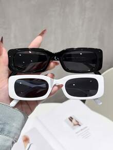 2pcs Women's Plastic Square Frame Fashion Glasses, Oversized Casual Glasses For Beach Vacation & Daily Wear - Multicolor - View 15