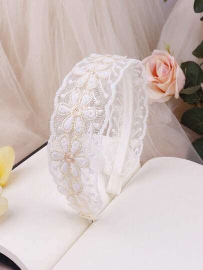 1 pieza Diadema con flor de encaje para mujer