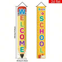 2d Flat Banner, 2pcs, Rainbow Letter Welcome Back To School Porch Sign, Polyester, First Day Of School Hanging Decorative Banner Classroom Sign, Indoor And Outdoor Wall Decoration Supplies - A - View 9
