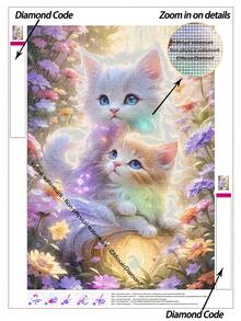 |5D DIY钻石画|梦幻花田小猫DIY钻石画套装，奇幻发光的双胞胎猫咪，充满活力的彩色野花草甸，柔和梦幻的美感，可爱奇趣的宠物艺术。手工装饰画，5D DIY刺绣马赛克艺术，享受动手乐趣，送给朋友的理想礼物 - 無框 - 查看 8