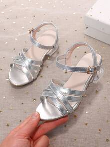 Sandalias de cuña transparentes con correa ajustable para niñas - Plateado - Ver 9