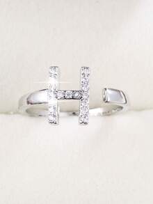 1pc Minimalist Letter Design Cubic Zirconia Inlaid Adjustable Ring For Women - Multicolor - View 31