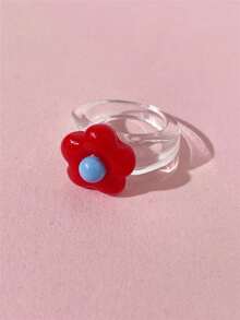 1pc Cute Bohemian Style Floral Resin Ring, Fresh Summer, Y2K Vibe, Vibrant Colors, Unique Design Women's Jewelry, Gift For Friends, Vacation Outfit Accessory - Flower Ring - View 9