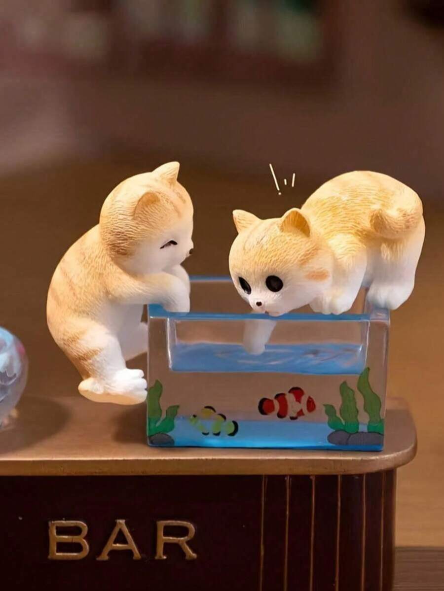 3pcs/Set Resin Crafted Cute Mischievous Fishing Cat Figurine Decor, Micro Landscape Home Decoration, Suitable For Aquarium, Wedding Decor, Garden Decor - Lovely Gift For Cat Lovers And Aquarium Enthusiasts
