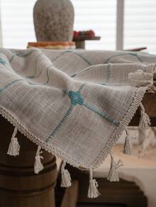 Bubaba 1pc Natural Mia Linen Color Tablecloth, Vintage Farmhouse Style Linen Blend Rectangular Design, Woven Texture, Soft And Breathable Fabric, Protects Table Surface And Enhances Dining Ambiance, Suitable For Kitchen, Dining Room, Rustic Home, Wedding Party, All Seasons - Multicolor - View 10