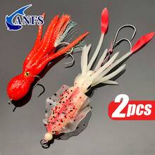 ANFS 2件裝柔軟逼真烏賊路亞，適用於鹹水與淡水釣魚，釣魚愛好者的完美禮物 - 彩色 - 查看 4
