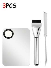3PCS Stainless Steel Makeup Palette Set, Foundation Spatula, Straight Foundation Brush Set, Beauty Makeup Tools, Easy To Operate, Makeup Adheres Well(2PCS) - Silver - View 6