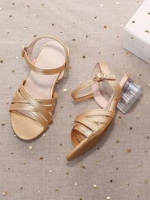 Sandalias de cuña transparentes con correa ajustable para niñas - Dorado - Ver 9