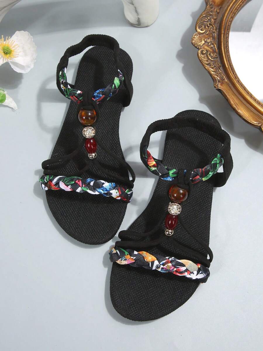 Chanclas decorativas con corazones de colores para adolescentes, suelas suaves y cómodas, sandalias de verano casuales y fáciles de poner - Negro - Ver 1