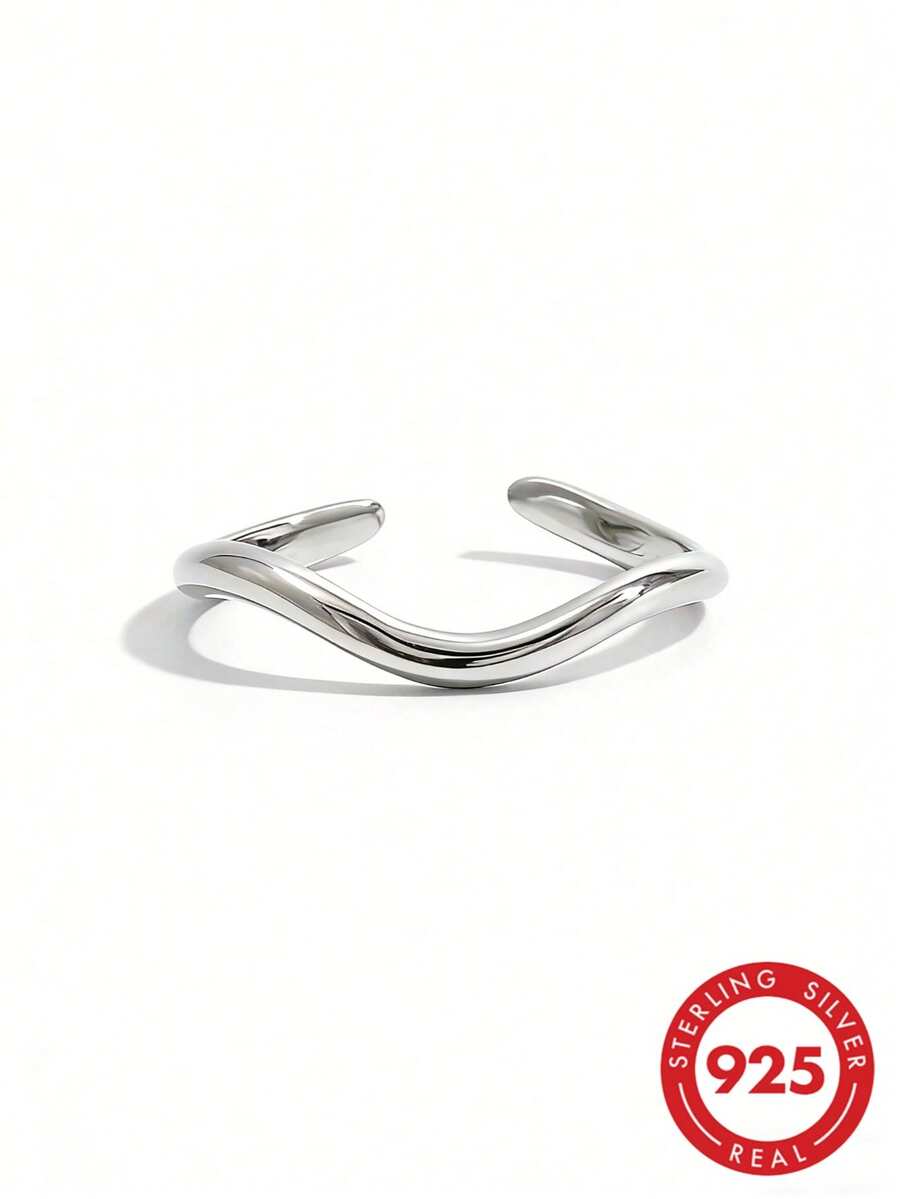 1pc Fashionable & Delicate 925 Silver Geometric Twisted Design Open Ring, Suitable For Women's Dating, Party And Daily Wear - Silver - View 1