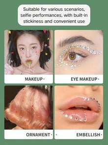 1pc INS Style Black Leaf & Silver Bead Eye Makeup Sticker, Creative Stage Makeup Decor, Self-Adhesive 3D Rhinestone Sticker, Suitable For Photo Shooting, Y2K, Face Glitter, Carnival, Face Sticker, 3D Sticker, Face Gems, Decorative Sticker,Concert Look - 彩色 - 查看 6