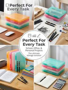 1/2/3 piezas Caja de almacenamiento de archivos A4, Caja organizadora de archivos de plástico transparente, Estuche protector portátil para el hogar/oficina, Caja de almacenamiento multifuncional para el escritorio, Caja de almacenamiento de archivos tamaño A4, Caja de archivos delgada, Caja de almacenamiento multifuncional, Organizador de papelería de escritorio - Multicolor - Ver 9